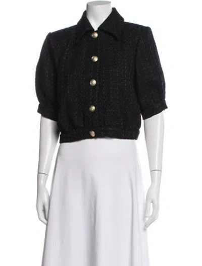 Pre-owned L'agence Tweed Pattern Short Sleeve Blouse W/ Tags In Black
