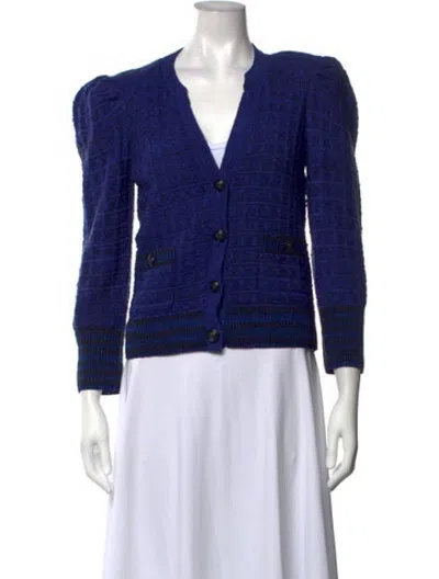 Pre-owned L'agence Tweed Pattern V-neck Sweater In Blue