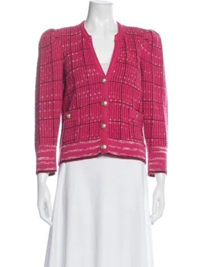 Pre-owned L'agence Tweed Pattern V-neck Sweater In Pink