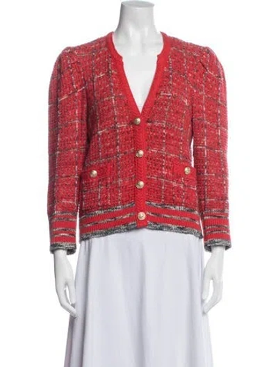 Pre-owned L'agence Tweed Pattern V-neck Sweater In Red