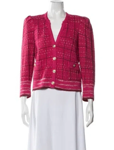 Pre-owned L'agence Tweed Pattern V-neck Sweater In Red