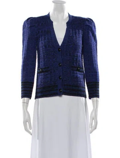 Pre-owned L'agence Tweed Pattern V-neck Sweater W/ Tags In Blue