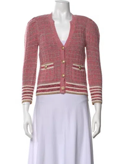Pre-owned L'agence Tweed Pattern V-neck Sweater W/ Tags In Metallic/pink