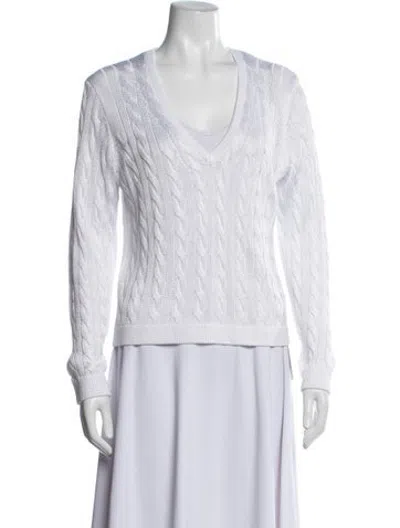 Pre-owned L'agence Tweed Pattern V-neck Sweater In White