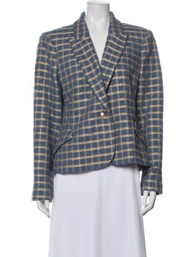 Pre-owned L'agence Tweed Plaid Print Blazer In Blue