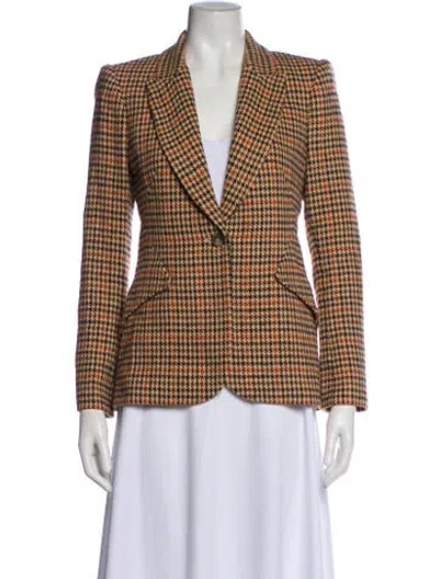 Pre-owned L'agence Tweed Plaid Print Blazer In Brown