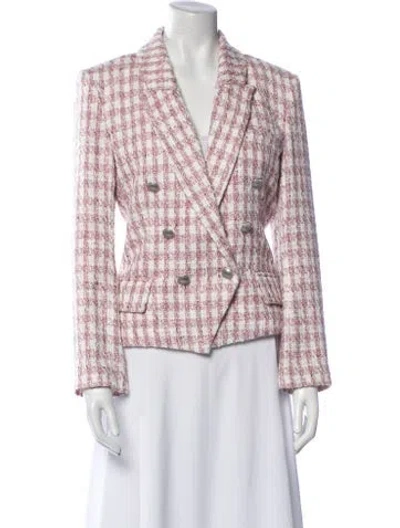 Pre-owned L'agence Tweed Plaid Print Blazer In Pink
