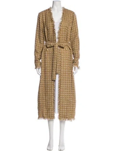 Pre-owned L'agence Tweed Plaid Print Faux Fur Coat In Gold