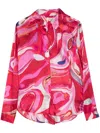L'agence Multi Tie-dye Swirl Tyler Button-front Silk Blouse In Red