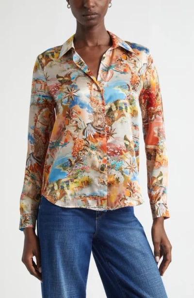L'agence Tyler Collage Print Silk Button-up Shirt In Multi