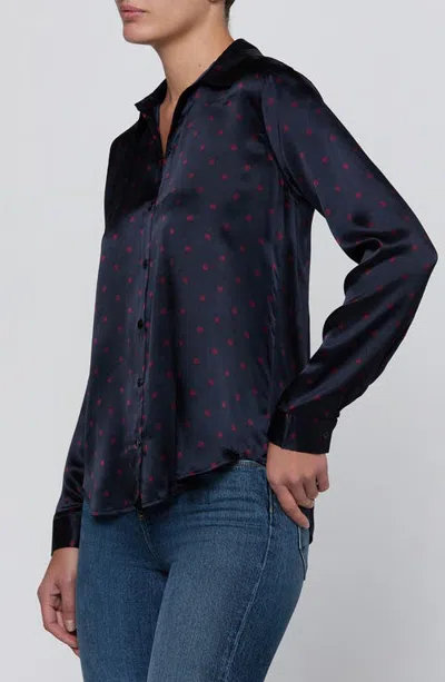 L'agence Tyler Dot Silk Shirt In Blue