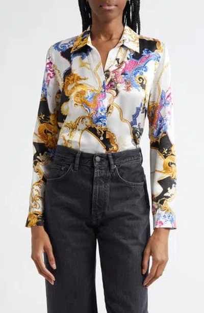 L'agence Tyler Fantasy Print Silk Button-up Shirt In Multi