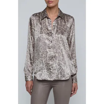 L'agence Tyler Long Sleeve Blouse Grey Patch Leopard In Neutral