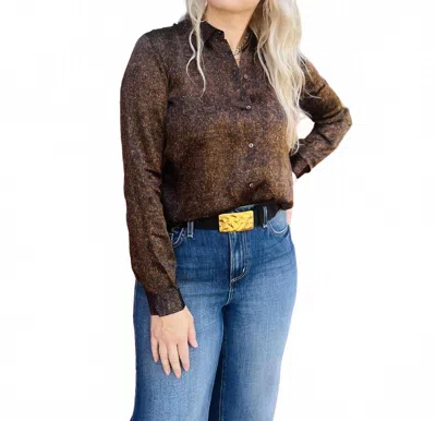 L'agence Tyler Long Sleeve Blouse In Brown Herringbone Print In Multi