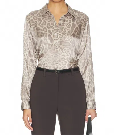L'agence Tyler Long Sleeve Blouse In Grey Multi Patch Leopard In Silver