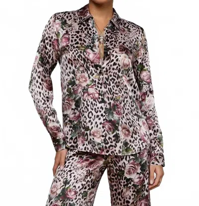 L'agence Tyler Long Sleeve Blouse In Multi Rose Cheetah