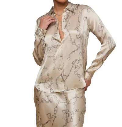L'agence Tyler Long Sleeve Blouse In Soft Macadamia Chain In Brown