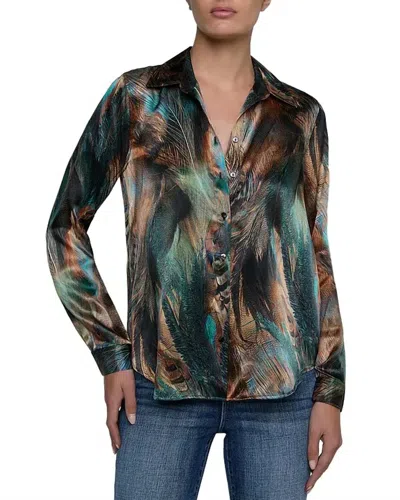 L'agence Tyler Long Sleeve Blouse In Teal Multi Mix Feather