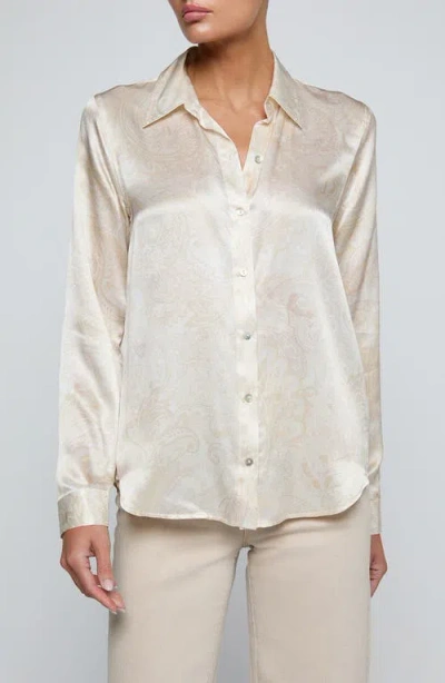 L'agence Tyler Paisley Silk Shirt In Neutral