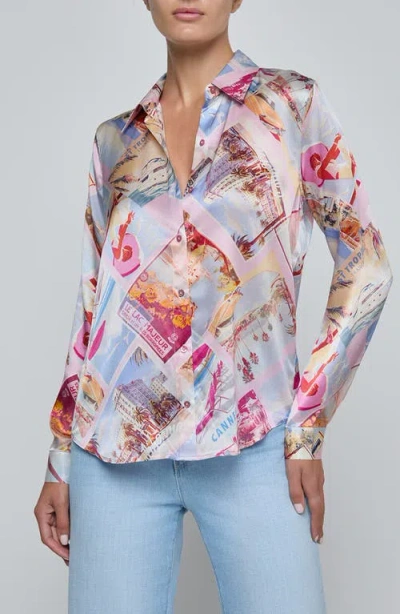 L'agence Tyler Print Silk Shirt In Pink