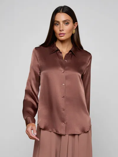 L'agence Tyler Silk Blouse In Brown