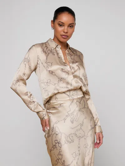 L'agence Tyler Long Sleeve Silk Button-up Shirt In Neutral
