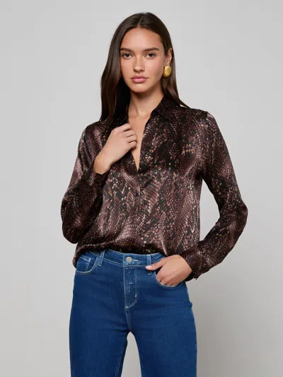 L'agence Tyler Silk Blouse In Brown