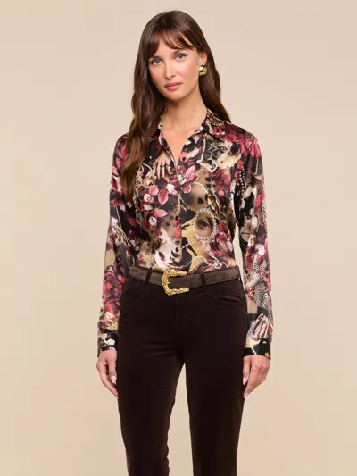 L'agence Tyler Silk Blouse In Burgundy Multi Lux Collage