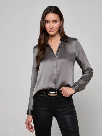 L'agence Tyler Silk Blouse In Gray