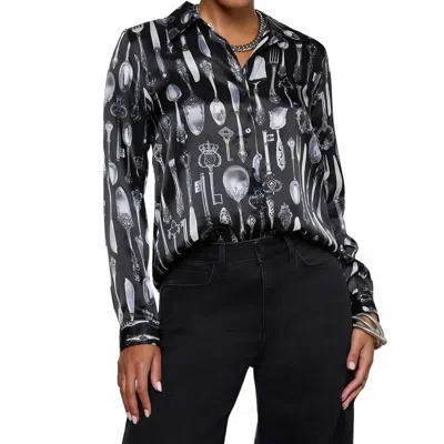 L'agence Tyler Silk Blouse In Black Multi Silverware