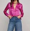 L'agence Tyler Silk Blouse In Fuchsia Turquoise Southwestern Geo In Multi