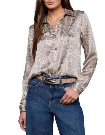 L'agence Tyler Silk Blouse In Grey Multi Patch Leopard In Gray