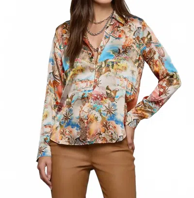 L'agence Tyler Silk Blouse In Multi Collage In Brown