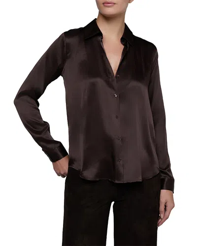 L'agence Tyler Silk Button Front Blouse In Brown