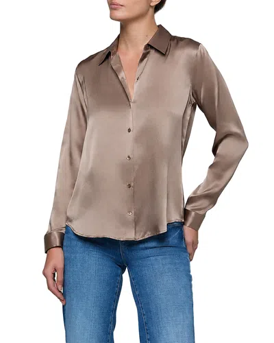 L'agence Tyler Silk Button Front Blouse In Brown