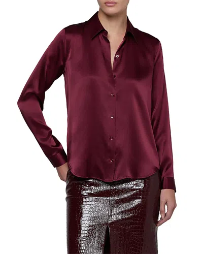 L'agence Tyler Silk Button Front Blouse In Burgundy