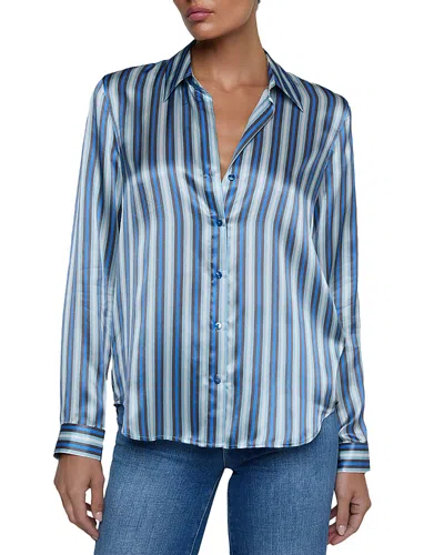 L'agence Tyler Striped Silk Button-front Blouse In Blue