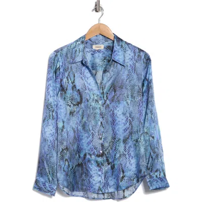 L'agence Tyler Snakeskin Print Silk Button-up Shirt In Blue