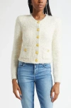 L'agence Una Crop Eyelash Tweed Cardigan In Neutral