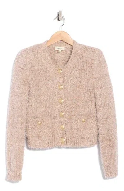 L'agence Una Crop Eyelash Tweed Cardigan In Brown