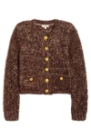 L'agence Una Crop Eyelash Tweed Cardigan In Brown