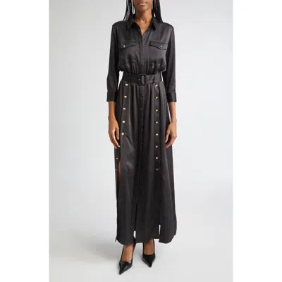 L'agence Uriah Button Belted Maxi Shirtdress In Black