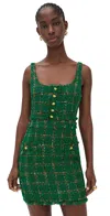 L'agence Valli Square Neck Mini Dress Green Windowpane Tweed In Green