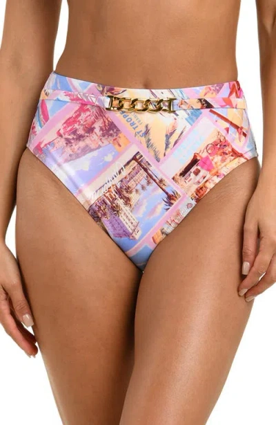 L'agence Vanessa Postcard Print High Waist Bikini Bottom In Multi