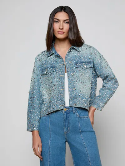 L'agence Vangie Embellished Jean Jacket In Blue