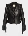 L'agence Vashti Fringed Lambskin Leather Blazer In Black