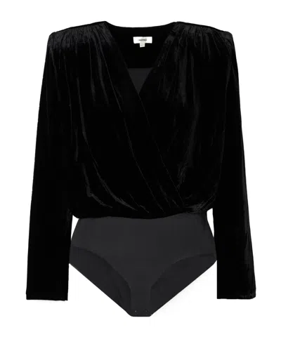L'agence Velvet And Stretch-jersey Bodysuit In Black