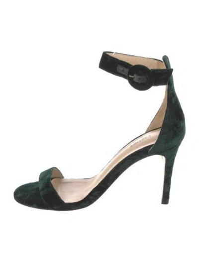 Pre-owned L'agence Velvet Chain-link Accents Sandals In Green