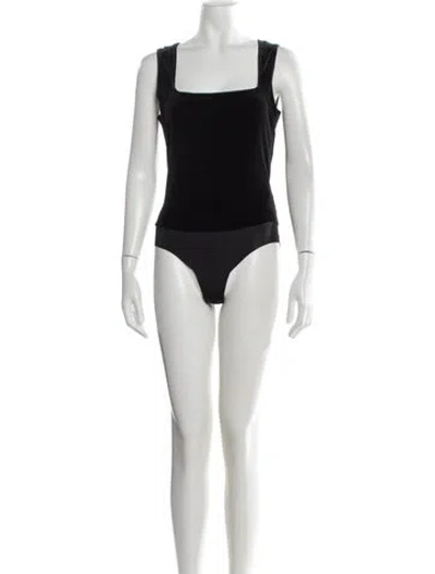 Pre-owned L'agence Velvet Square Neckline Bodysuit In Black