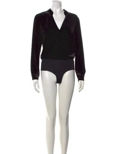 Pre-owned L'agence Velvet V-neck Bodysuit In Black
